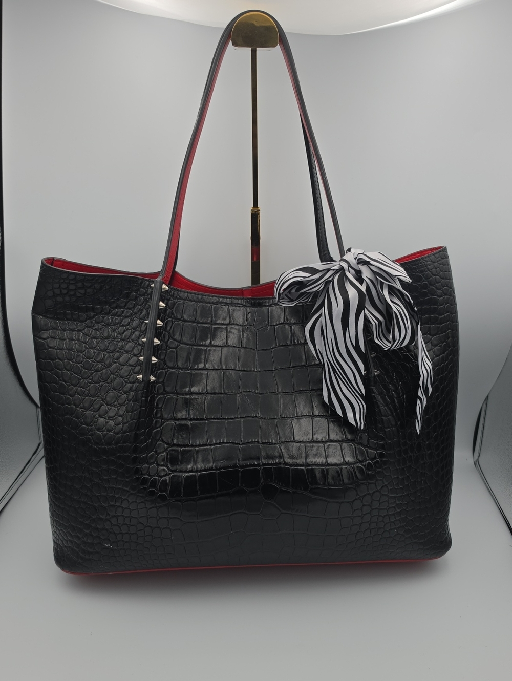 Christian Louboutin Cabarock Black/Red Croc-Embossed Large Tote (EUC)(COA)❤️🖤❤️